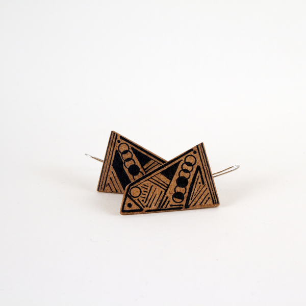 Ξύλινα σκουλαρίκια με γεωμετρικό μοτίβο "Τhe Desert" - ξύλο, σκουλαρίκια, γεωμετρικά σχέδια, minimal