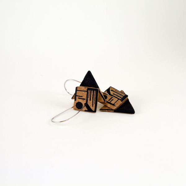 Ξύλινα σκουλαρίκια με γεωμετρικό μοτίβο "New York" - ξύλο, σκουλαρίκια, γεωμετρικά σχέδια, minimal - 3