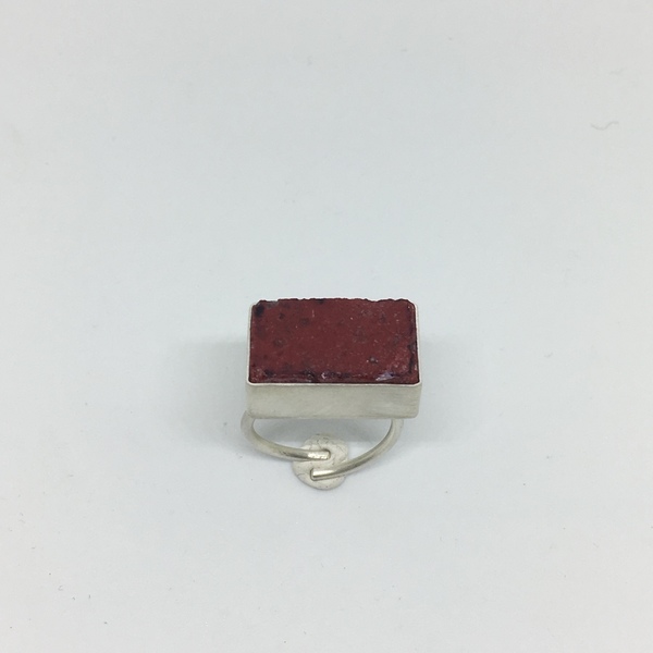 Ασημένιο δαχτυλίδι χειροποίητο με κόκκινο μάρμαρο - statement, μοναδικό, μοντέρνο, ασήμι 925, δαχτυλίδι, γεωμετρικά σχέδια, χειροποίητα, minimal, μεγάλα, αυξομειούμενα - 4