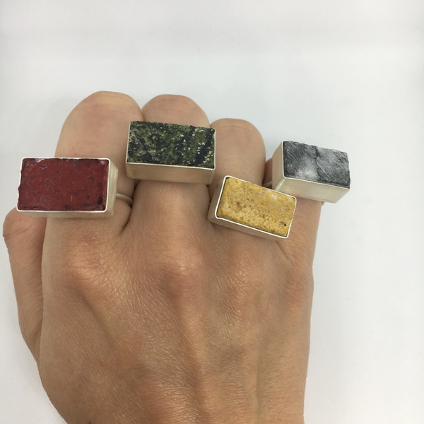 Ασημένιο δαχτυλίδι χειροποίητο με πράσινο μάρμαρο - statement, μοναδικό, μοντέρνο, ασήμι 925, δαχτυλίδι, γεωμετρικά σχέδια, χειροποίητα, rock, σταθερά, μεγάλα - 5