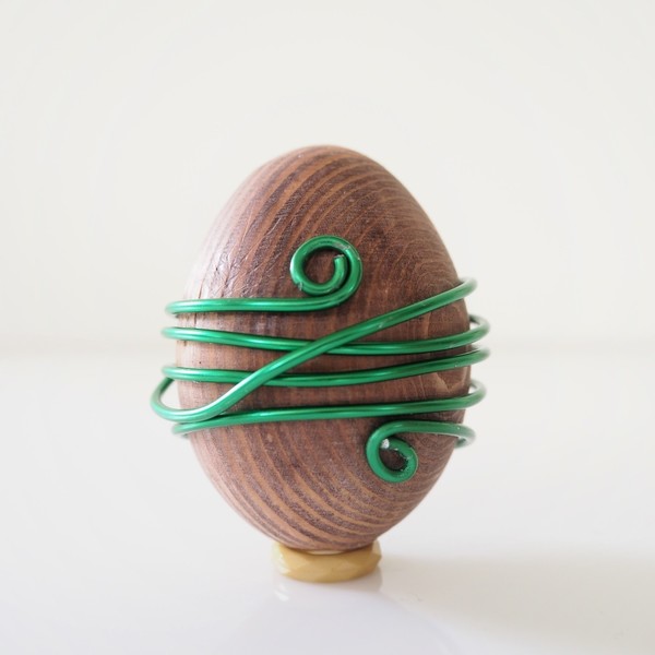 Μεγάλο ξύλινο πασχαλινό αυγό με πράσινο αλουμίνιο - διακοσμητικό, ξύλο, μοναδικό, αλουμίνιο, δώρο, χειροποίητα, είδη διακόσμησης, είδη δώρου, αυγό