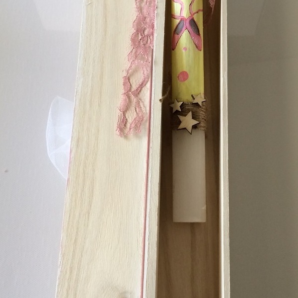 Λαμπάδα μπαλαρίνα με ξύλινο κουτί - ζωγραφισμένα στο χέρι, μοναδικό, κορίτσι, λαμπάδες, πρωτότυπο, χειροποίητα, νονά, μπαλαρίνες, δωράκι, κερί, για παιδιά - 3