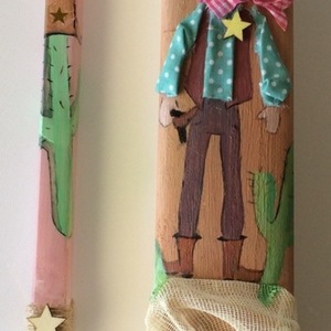 Λαμπάδα με ξύλινο κουτί"Far West" - ζωγραφισμένα στο χέρι, αγόρι, λαμπάδες, νονά, μαμά, μπαμπάς, κερί, για παιδιά