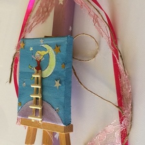 Λαμπαδα με καβαλετο "Stars & Moon" 32,5cm - ζωγραφισμένα στο χέρι, ιδιαίτερο, μοναδικό, λαμπάδες, αγάπη, ακρυλικό, πρωτότυπο, χειροποίητα, νονά, μαμά, μπαμπάς, δωράκι, κερί, κερί - 3