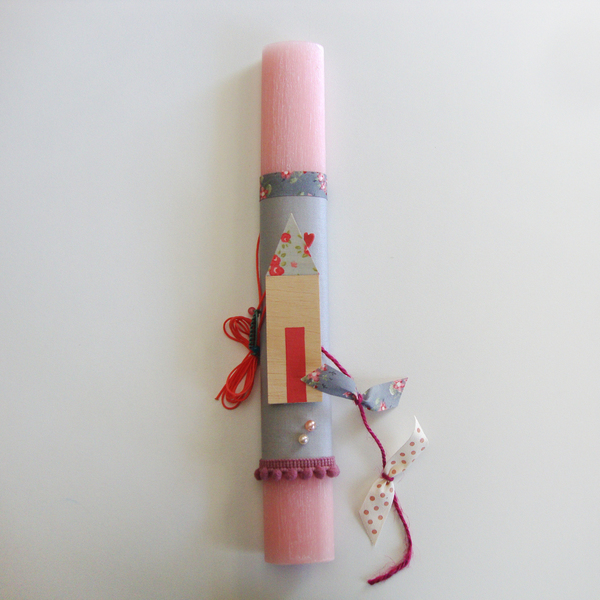 Λαμπάδα με κολιέ "Little house" με ροζ κερί - λαμπάδες, κολιέ - 2
