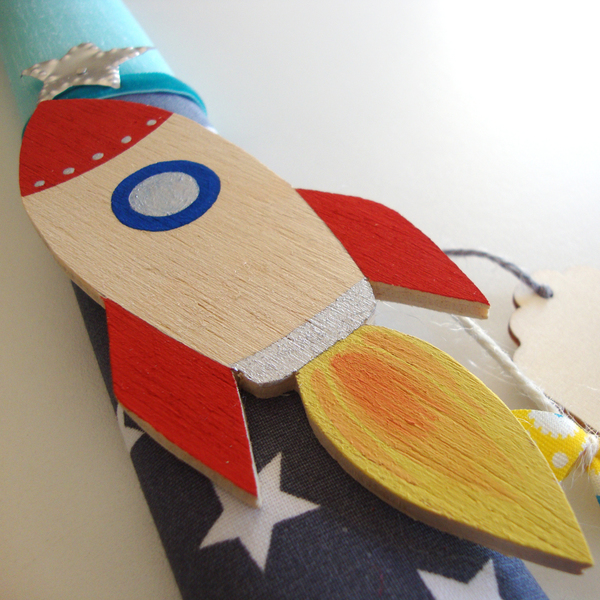 Λαμπάδα με πύραυλο "Up to the moon" - αγόρι, λαμπάδες, για παιδιά, για μωρά, πύραυλοι - 3