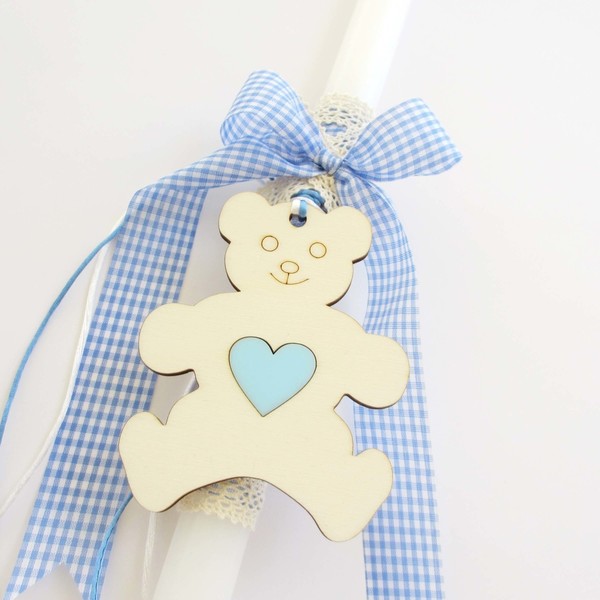 Αρωματική λαμπάδα για αγοράκια "Little bear" - handmade, ξύλο, μοναδικό, καρδιά, αγόρι, λαμπάδες, cute, χειροποίητα, νονά, δώρα, δωράκι, αρκουδάκι, καρό, κερί, για παιδιά