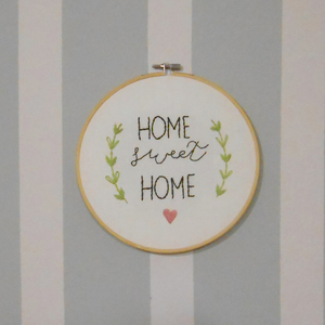 Τελάρο κεντήματος bamboo 17εκ Home sweet home - ύφασμα, βαμβάκι, διακοσμητικό, επιτοίχιο, τοίχου, κορδόνια, romantic, είδη διακόσμησης, unique, τελάρα κεντήματος, κρεμαστά - 2