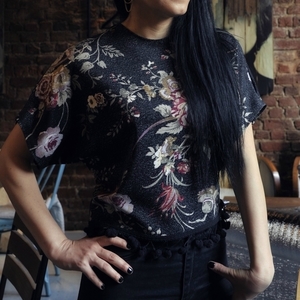 Crop Top floral με pom pom τελείωμα ΠΡΟΣΦΟΡΑ!!! - πολυεστέρας, φλοράλ