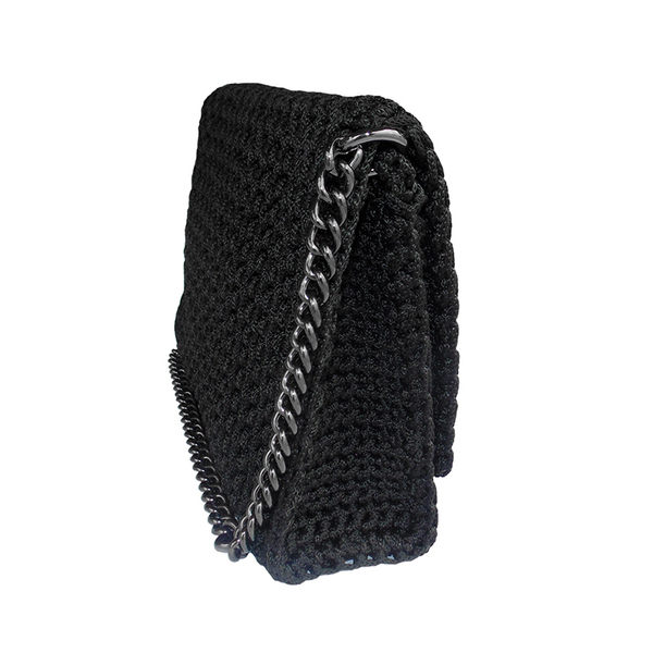 Black Link Crochet Bag - χειροποίητη κροσέ τσάντα ώμου - statement, αλυσίδες, chic, fashion, μόδα, ιδιαίτερο, μοναδικό, μοντέρνο, πλεκτό, γυναικεία, ώμου, δώρο, crochet, κορδόνια, χειροποίητα, εντυπωσιακό, δώρα, για όλες τις ώρες, must αξεσουάρ, must, ξεχωριστό, γενέθλια, unique, Black Friday, πλεκτές τσάντες, δώρα για γυναίκες - 3