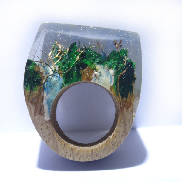 Ξύλινο Δαχτυλίδι ρητίνης “Jungle” - statement, ξύλο, ρητίνη, δαχτυλίδι, ξύλινο, σταθερά, μεγάλα