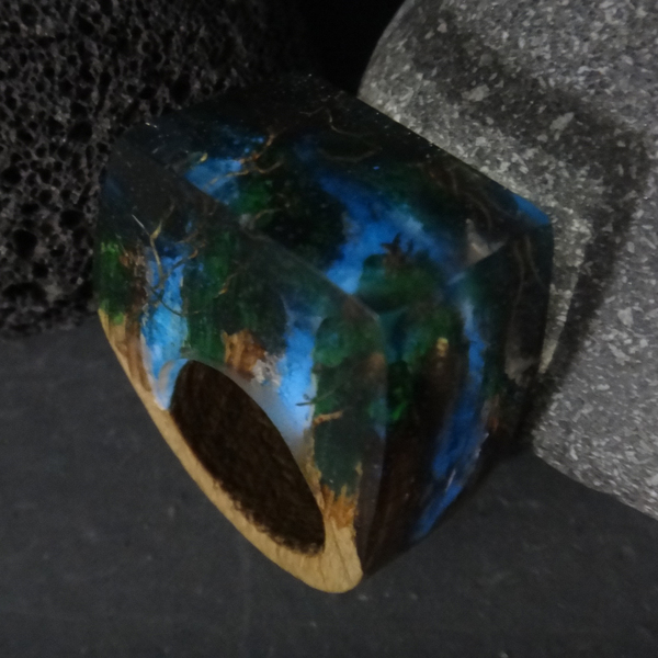 Ξύλινο Δαχτυλίδι ρητίνης “Jungle” - statement, ξύλο, ρητίνη, δαχτυλίδι, ξύλινο, σταθερά, μεγάλα - 5