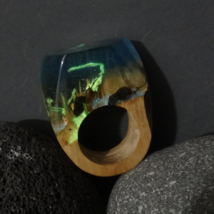 Ξύλινο Δαχτυλίδι ρητίνης “Underwater” - statement, ξύλο, ρητίνη, δαχτυλίδι, ξύλινο, κερί, σταθερά, μεγάλα - 3