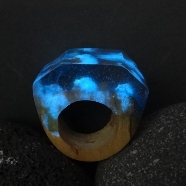 Ξύλινο Δαχτυλίδι ρητίνης “Sea” - statement, ξύλο, ρητίνη, δαχτυλίδι, ξύλινο, κερί, σταθερά, μεγάλα - 2