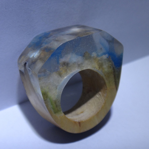 Ξύλινο Δαχτυλίδι ρητίνης “Sea” - statement, ξύλο, ρητίνη, δαχτυλίδι, ξύλινο, κερί, σταθερά, μεγάλα - 3