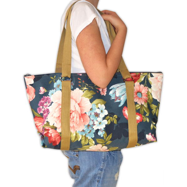 Τσάντα ώμου Blossom Green - ύφασμα, γυναικεία, ώμου, τσάντα, μεγάλες, φλοράλ - 3
