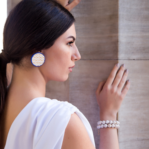 "Deianeira" - elegant fashion stud ancient greek earrings - statement, handmade, fashion, καλοκαιρινό, μοναδικό, μοντέρνο, γυναικεία, πηλός, χειροποίητα, elegant, unique - 3