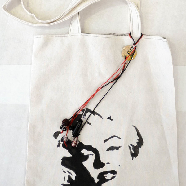 Τσάντα Μέριλυν - βαμβάκι, ζωγραφισμένα στο χέρι, ώμου - 2