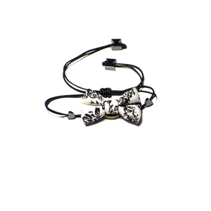 Black Rose Bow Bracelet - ημιπολύτιμες πέτρες, ύφασμα, βαμβάκι, φιόγκος, καλοκαιρινό, charms, ιδιαίτερο, νήμα, καρδιά, αιματίτης, κορδόνια, χειροποίητα, romantic, στυλ φιόγκος, αυξομειούμενα, φθηνά