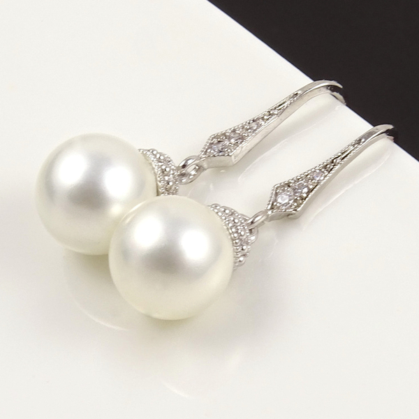 Επάργυρα σκουλαρίκια με άσπρα shell pearl - βραδυνά, δώρο, σκουλαρίκια, εντυπωσιακά, γάμος, γάμου, είδη γάμου, γυναίκα - 3