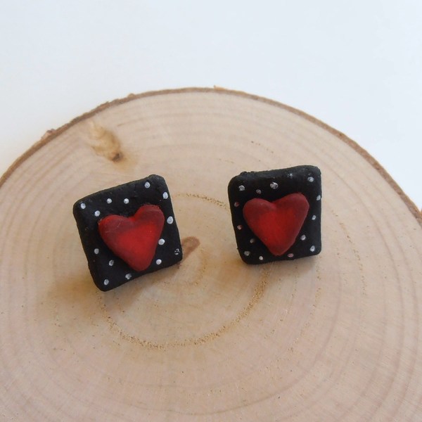 Stud earrings "Hearts". - handmade, μοναδικό, καρδιά, χαρτί, πουά, δώρο, αγάπη, αγάπη, σκουλαρίκια, χειροποίητα, είδη δώρου - 2