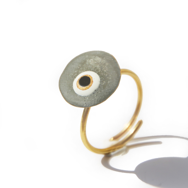 Μίνιμαλ Δαχτυλίδι Επίχρυσο Ανοιγόμενο Πέτρα Χειροποίητο Μάτι Καλοκαίρι Βότσαλο Τσιμέντο - επιχρυσωμένα, μάτι, minimal, αυξομειούμενα, φθηνά