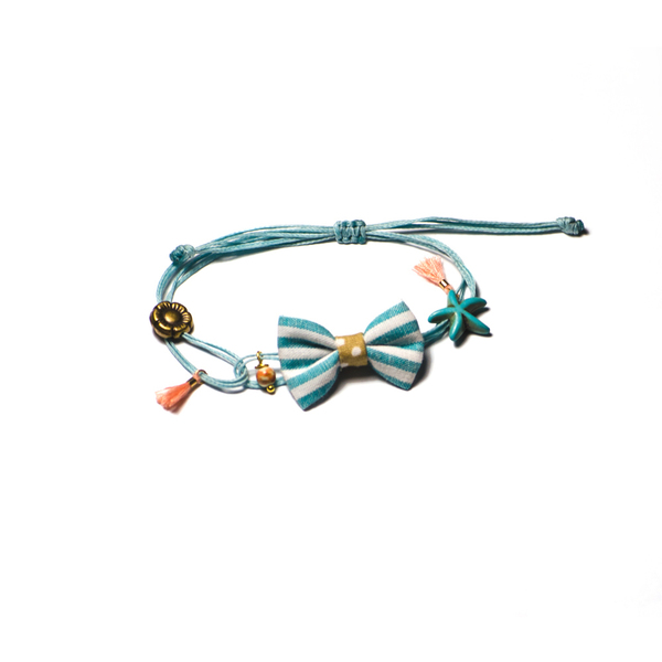 Sweet Wave Bracelet - ριγέ, με φούντες, καλοκαιρινό, χειροποίητα, στυλ φιόγκος, φιόγκος, romantic, κερωμένα κορδόνια, χαολίτης, βαμβάκι, ημιπολύτιμες πέτρες, ριγέ, ύφασμα, κορδόνια, αυξομειούμενα, charms