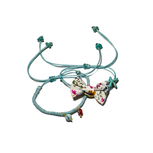 Bow Bracelets Set Petrol Floral - ημιπολύτιμες πέτρες, ύφασμα, βαμβάκι, φιόγκος, γυαλί, charms, κερωμένα κορδόνια, χαολίτης, κορδόνια, χειροποίητα, φλοράλ, romantic, σετ, αστερίας, αυξομειούμενα, σετ κοσμημάτων