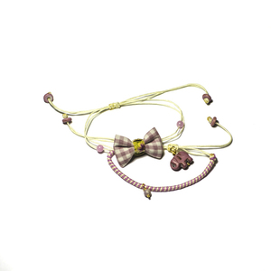 Bow Bracelets Set Violet - ημιπολύτιμες πέτρες, ύφασμα, βαμβάκι, φιόγκος, καλοκαιρινό, charms, νήμα, χαολίτης, κορδόνια, χειροποίητα, ελεφαντάκι, romantic, στυλ φιόγκος, σετ, καρό, αυξομειούμενα, σετ κοσμημάτων