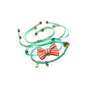 Bow Bracelets Set Watermelon - ημιπολύτιμες πέτρες, ύφασμα, βαμβάκι, φιόγκος, ριγέ, καλοκαιρινό, charms, νήμα, αιματίτης, κορδόνια, χειροποίητα, πεταλούδα, μάτι, romantic, στυλ φιόγκος, σετ, αυξομειούμενα, σετ κοσμημάτων