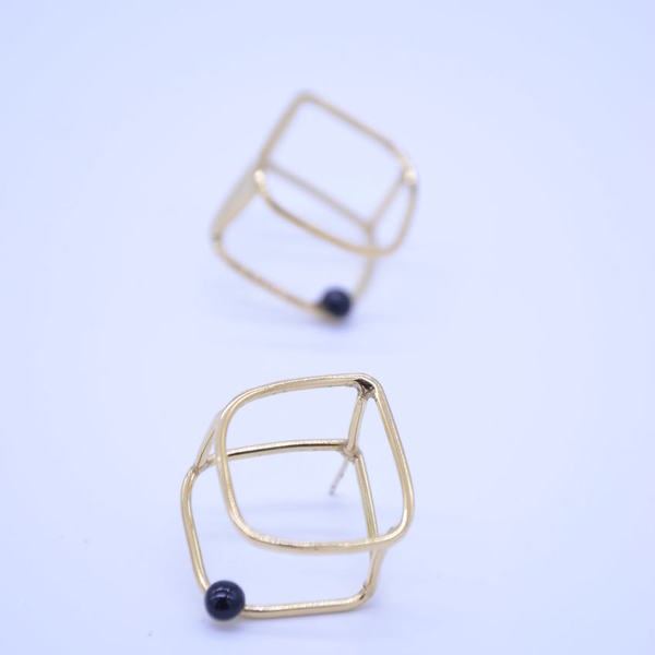 ''Black Geometry'' earrings / Γεωμετρικά σκουλαρίκια - ιδιαίτερο, μοναδικό, μοντέρνο, γυναικεία, επιχρυσωμένα, επιχρυσωμένα, σμάλτος, αλπακάς, δώρο, σκουλαρίκια, γεωμετρικά σχέδια, χειροποίητα, μαύρα