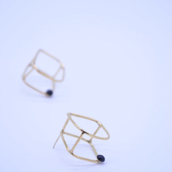 ''Black Geometry'' earrings / Γεωμετρικά σκουλαρίκια - ιδιαίτερο, μοναδικό, μοντέρνο, γυναικεία, επιχρυσωμένα, επιχρυσωμένα, σμάλτος, αλπακάς, δώρο, σκουλαρίκια, γεωμετρικά σχέδια, χειροποίητα, μαύρα - 2