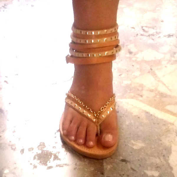 Gold Anklet σανδάλια - δέρμα, αλυσίδες, αλυσίδες, επιχρυσωμένα, σανδάλια, boho, ethnic, rock, αρχαιοελληνικό, gladiator, φλατ - 4