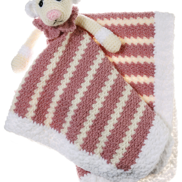 Πλεκτή κουβέρτα αγκαλίτσα με προβατάκι-Huggie sheep in dust pink - vintage, πλεκτό, πολυεστέρας, κορίτσι, δώρο, crochet, δώρα για βάπτιση, βρεφικά, κουβέρτες - 4