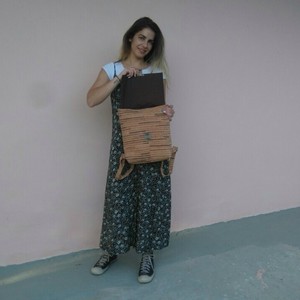 Τσάντα Πλάτης Φελλός "Brown Stripes" - βαμβάκι, ριγέ, ιδιαίτερο, μοναδικό, γυναικεία, πλάτης, σακίδια πλάτης, χειροποίητα, μεγάλες, all day, minimal, unique, φελλός, δώρα για γυναίκες - 3