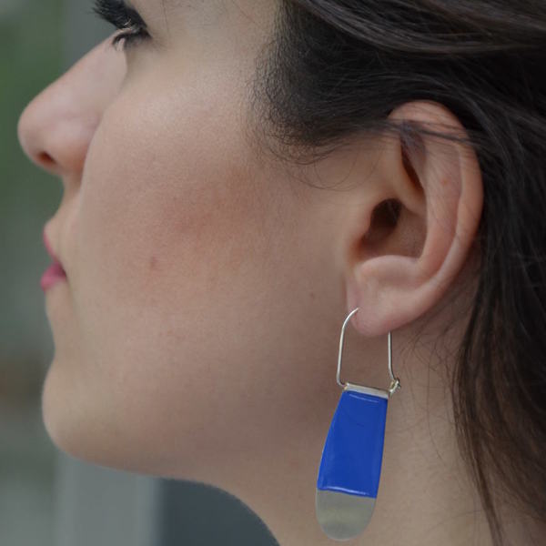''Cold blue'' earrings/ Γεωμετρικά σκουλαρίκια - ιδιαίτερο, μοναδικό, καλοκαίρι, ασήμι 925, σμάλτος, αλπακάς, σκουλαρίκια, γεωμετρικά σχέδια, χειροποίητα, must αξεσουάρ, κρεμαστά - 4
