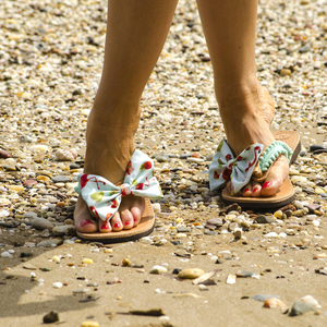 Flamingo Sandals - δέρμα, βαμβάκι, φιόγκος, chic, δαντέλα, καλοκαιρινό, ιδιαίτερο, μοντέρνο, pom pom, χειροποίητα, romantic, φλατ, διχαλωτά - 3