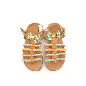 Pineapple Sandals - δέρμα, βαμβάκι, φιόγκος, chic, δαντέλα, καλοκαιρινό, μοντέρνο, pom pom, χειροποίητα, romantic, στυλ φιόγκος, gladiator, φλατ