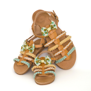 Pineapple Sandals Σετ Mother & Daughter (Ειδική Τιμή) - δέρμα, βαμβάκι, φιόγκος, chic, μοντέρνο, pom pom, σανδάλια, σανδάλια δερμάτινα, χειροποίητα, romantic, σετ, φλατ, μαμά και κόρη, ankle strap