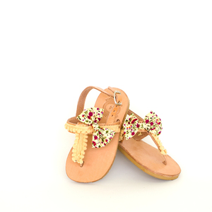 Buttercup Baby Sandals - δέρμα, βαμβάκι, φιόγκος, chic, ιδιαίτερο, μοντέρνο, pom pom, σανδάλια, χειροποίητα, φλοράλ, romantic, στυλ φιόγκος, φλατ, για παιδιά, ankle strap, διχαλωτά