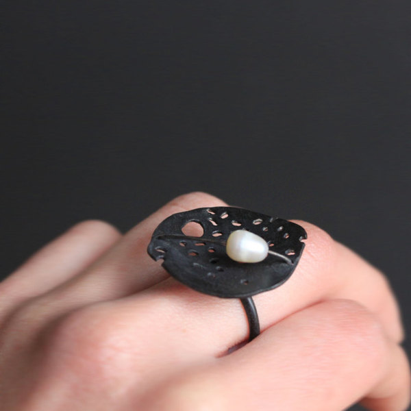 Ασημένιο δαχτυλίδι - Black Snow - ασήμι, fashion, design, μοναδικό, μοντέρνο, γυναικεία, ασήμι 925, δαχτυλίδι, χειροποίητα, μαύρα, unique - 2