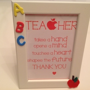Καδράκι "thank u teacher" - handmade, ξύλο, πίνακες & κάδρα, πλαστικό, τσόχα, χειροποίητα - 2