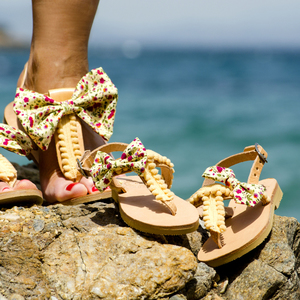 Buttercup Sandals Σετ Mother & Daughter (Ειδική Τιμή) - δέρμα, βαμβάκι, φιόγκος, chic, μοντέρνο, πέδιλα, pom pom, σανδάλια, χειροποίητα, φλοράλ, romantic, σετ, φλατ, μαμά και κόρη, για παιδιά, ankle strap, διχαλωτά - 2