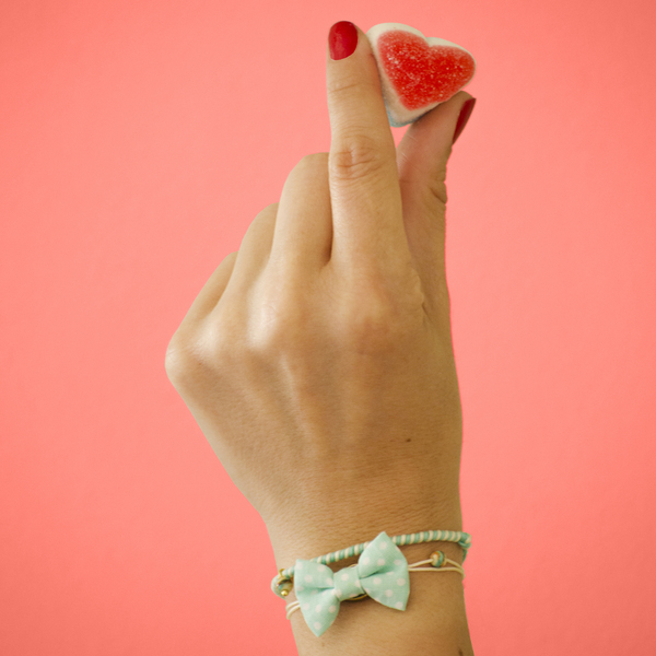 Bow Bracelets Set Mint Polka - σετ, πουά, χειροποίητα, φιόγκος, νήμα, βαμβάκι, χαολίτης, ημιπολύτιμες πέτρες, χάντρες, κορδόνια, ύφασμα, romantic, αυξομειούμενα, charms, σετ κοσμημάτων - 2