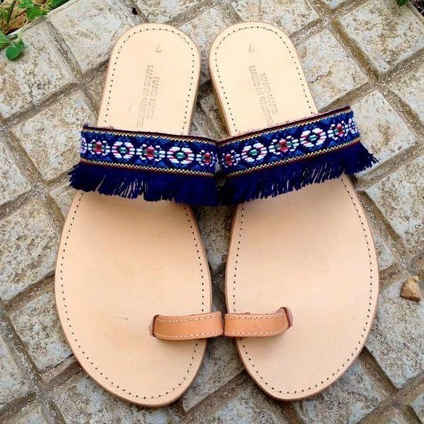 Blue fringe sandals - δέρμα, καλοκαιρινό, σανδάλια, boho, ethnic, φλατ - 3