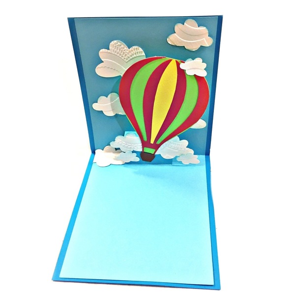 Προσκλητήριο Pop up "αερόστατο" - χαρτί, αερόστατο, παιδί, βάπτιση, βάπτισης - 2