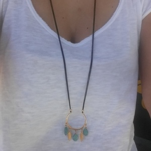 Ethnic chic necklace - fashion, χαολίτης, κορδόνια, χειροποίητα, unique, boho, ethnic, επιχρυσωμένο στοιχείο - 3