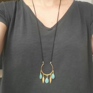 Ethnic chic necklace - fashion, χαολίτης, κορδόνια, χειροποίητα, unique, boho, ethnic, επιχρυσωμένο στοιχείο - 5