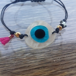 Bracelet eye plexiglass - charms, μοντέρνο, αστέρι, με φούντες, κορδόνια, χειροποίητα, plexi glass, unique, αυξομειούμενα, δώρα για γυναίκες, φθηνά - 3