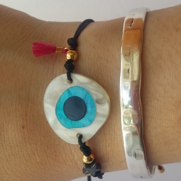 Bracelet eye plexiglass - charms, μοντέρνο, αστέρι, με φούντες, κορδόνια, χειροποίητα, summer, plexi glass, unique, αυξομειούμενα, δώρα για γυναίκες, φθηνά - 5